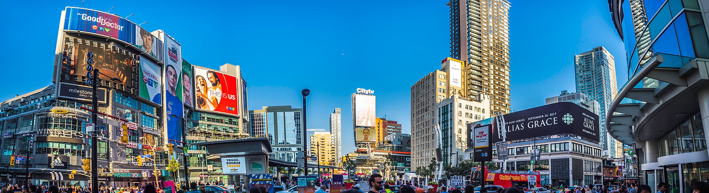 Panoramic entertainment district architecture photograph in Toronto by Jordan Licon