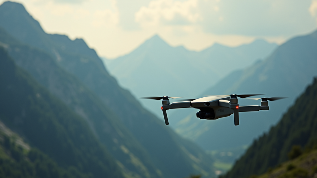 Wide angle view of a drone capturing a mountain landscape