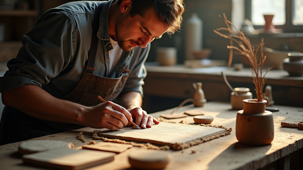 Close-up view of a local artisan crafting handmade goods