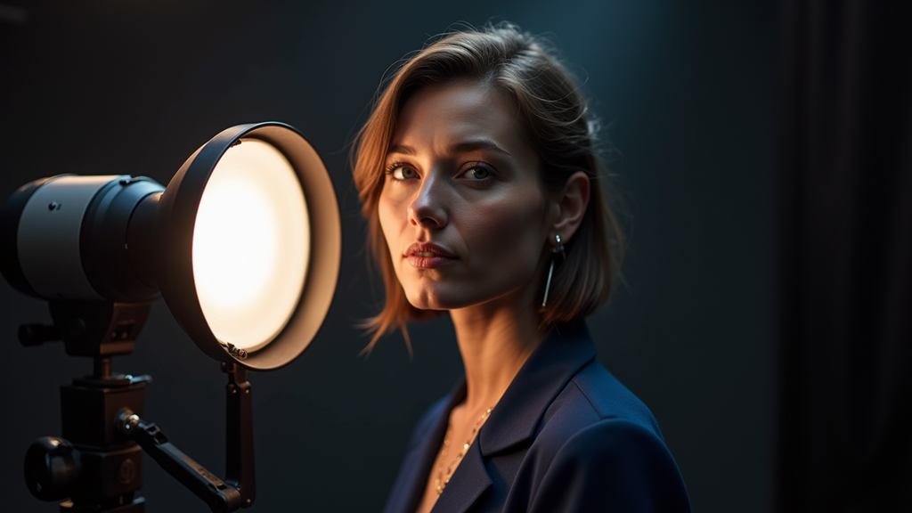 Close-up view of a professional lighting setup for headshots