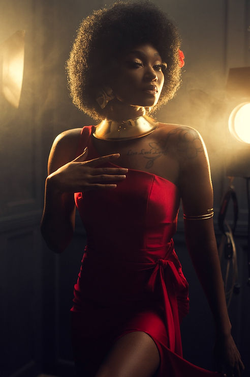 Woman in red dress, fashion portrait