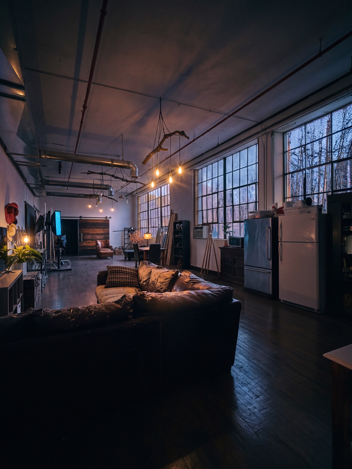 Railyard Studio lounge and portrait set with industrial windows